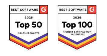 Lemlist, badges G2 Best Software 2026 : Top 50 Sales Products et Top 100 Highest Satisfaction Products